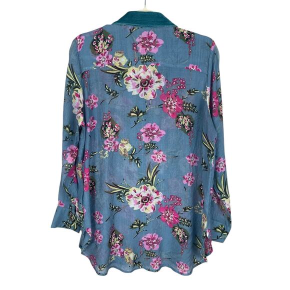 Soft Surroundings Sequins Embroidered Floral Top Roll Tab Sleeves Boho Sz Medium - Picture 9 of 16